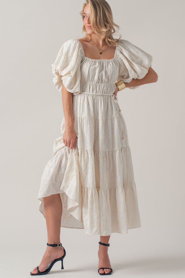 dreamy tiered puff sleeve midi dress - ivory (additional view)