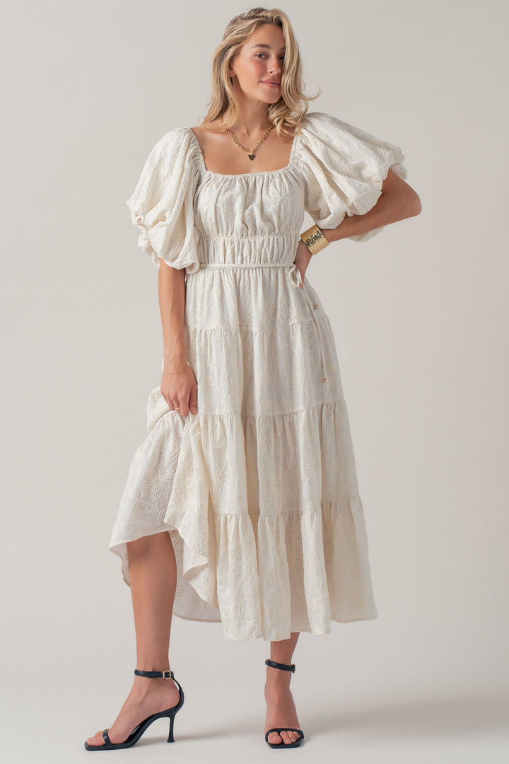 dreamy tiered puff sleeve midi dress - ivory (additional view)