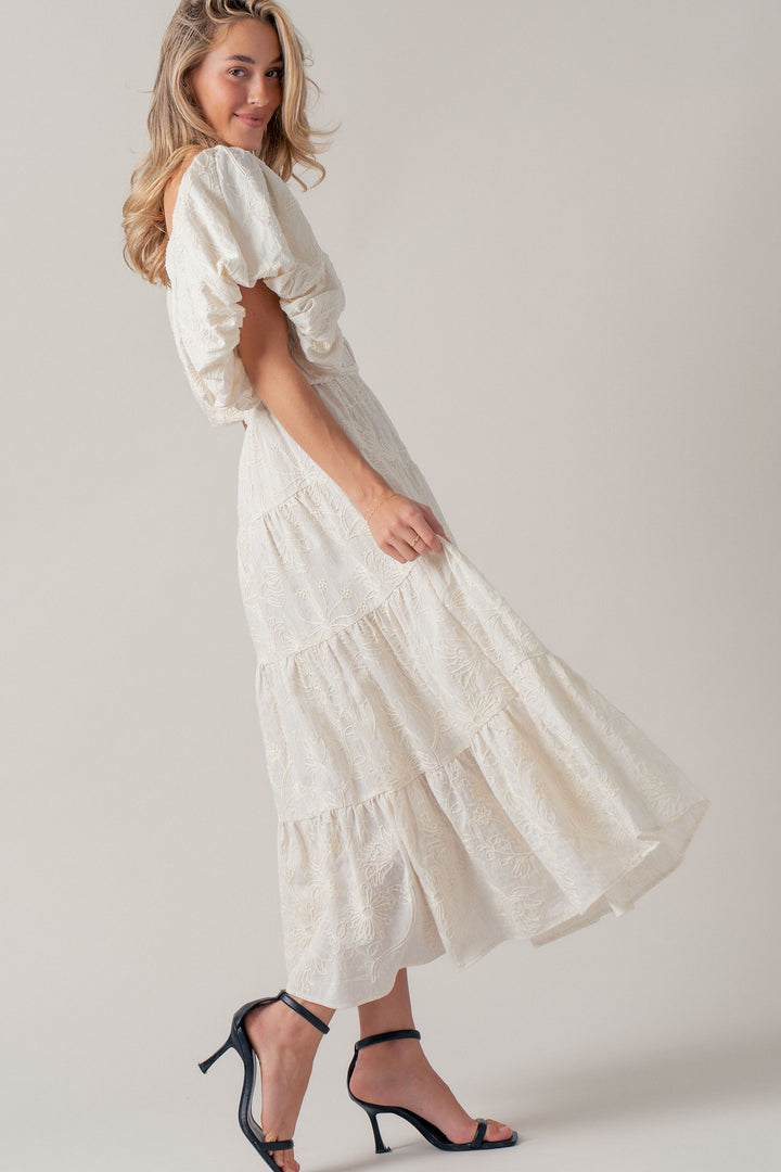 dreamy tiered puff sleeve midi dress - ivory (additional view)