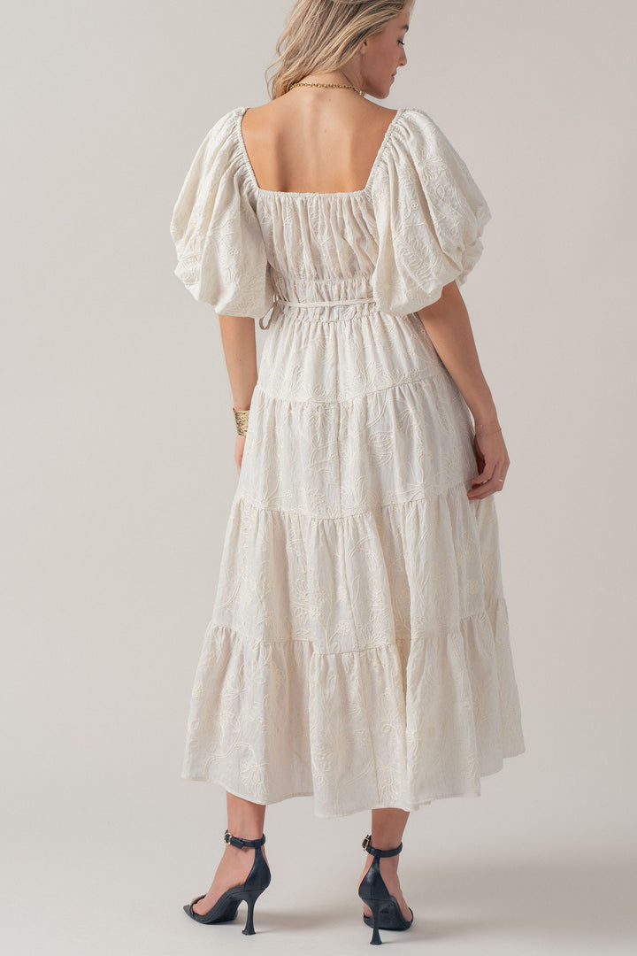 dreamy tiered puff sleeve midi dress - ivory (additional view)