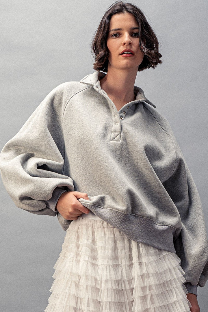 vintage washed oversized snap collar pullover top - h grey (additional view)