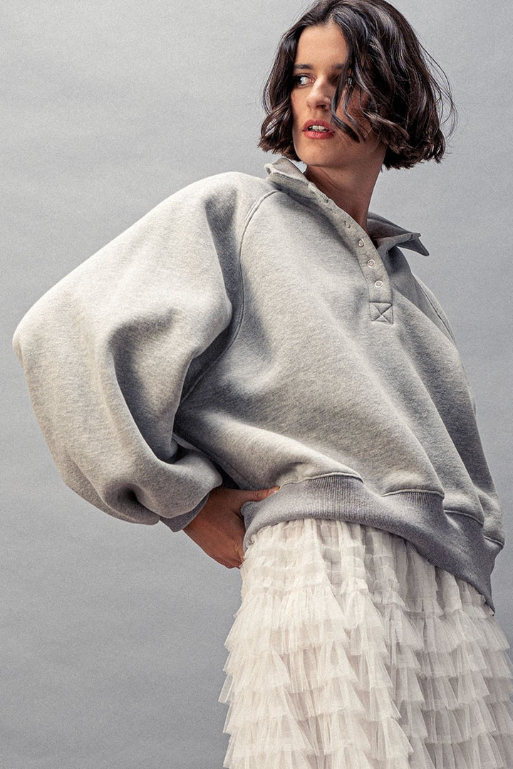 vintage washed oversized snap collar pullover top - h grey (additional view)