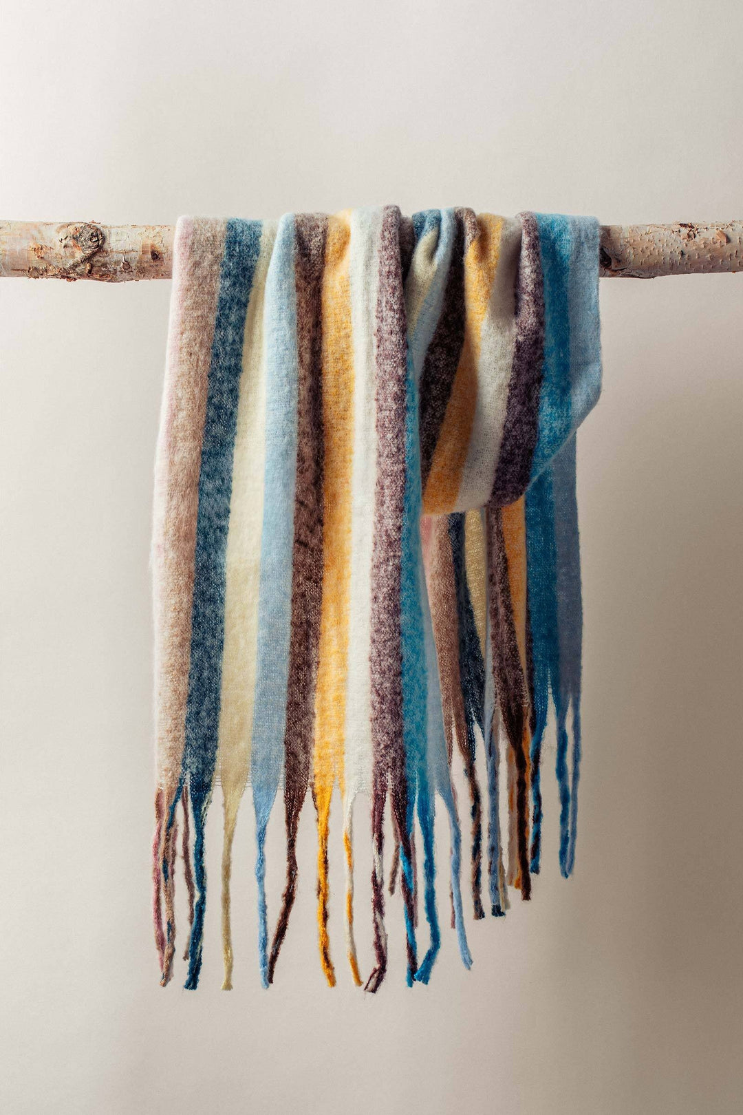 striped fringe scarf - blue multi