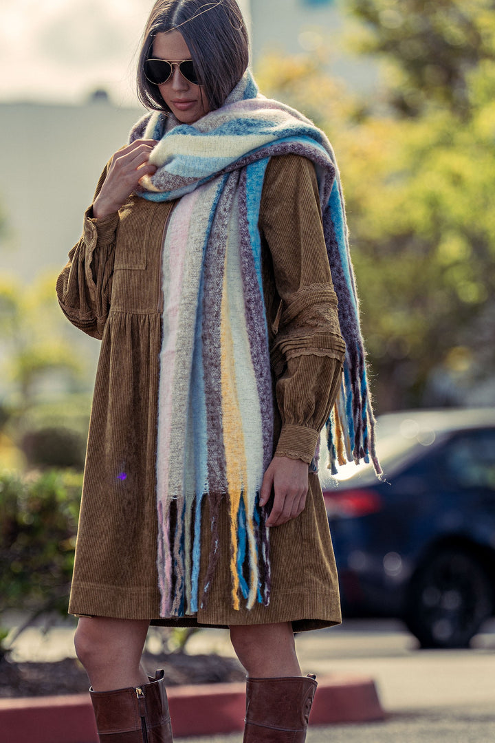 striped fringe scarf - blue multi (additional view)