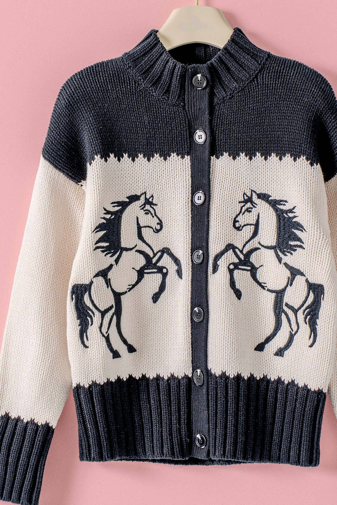 rodeo wild horses western cardigan - ivory black (additional view)
