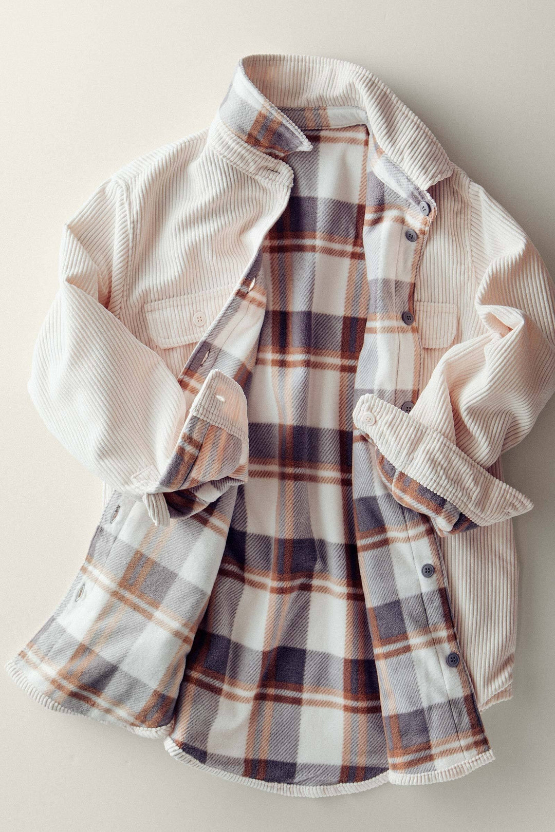 Corduroy and Plaid Flannel Shacket w/Chest Pockets | wholesale outerwear | Trend Notes