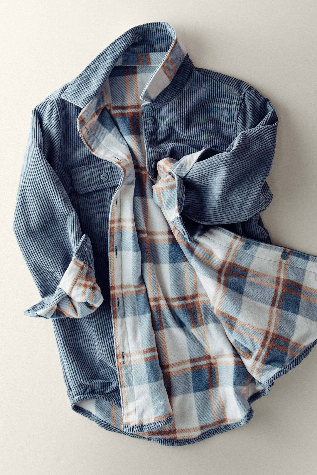 Corduroy and Plaid Flannel Shacket w/Chest Pockets | wholesale outerwear | Trend Notes