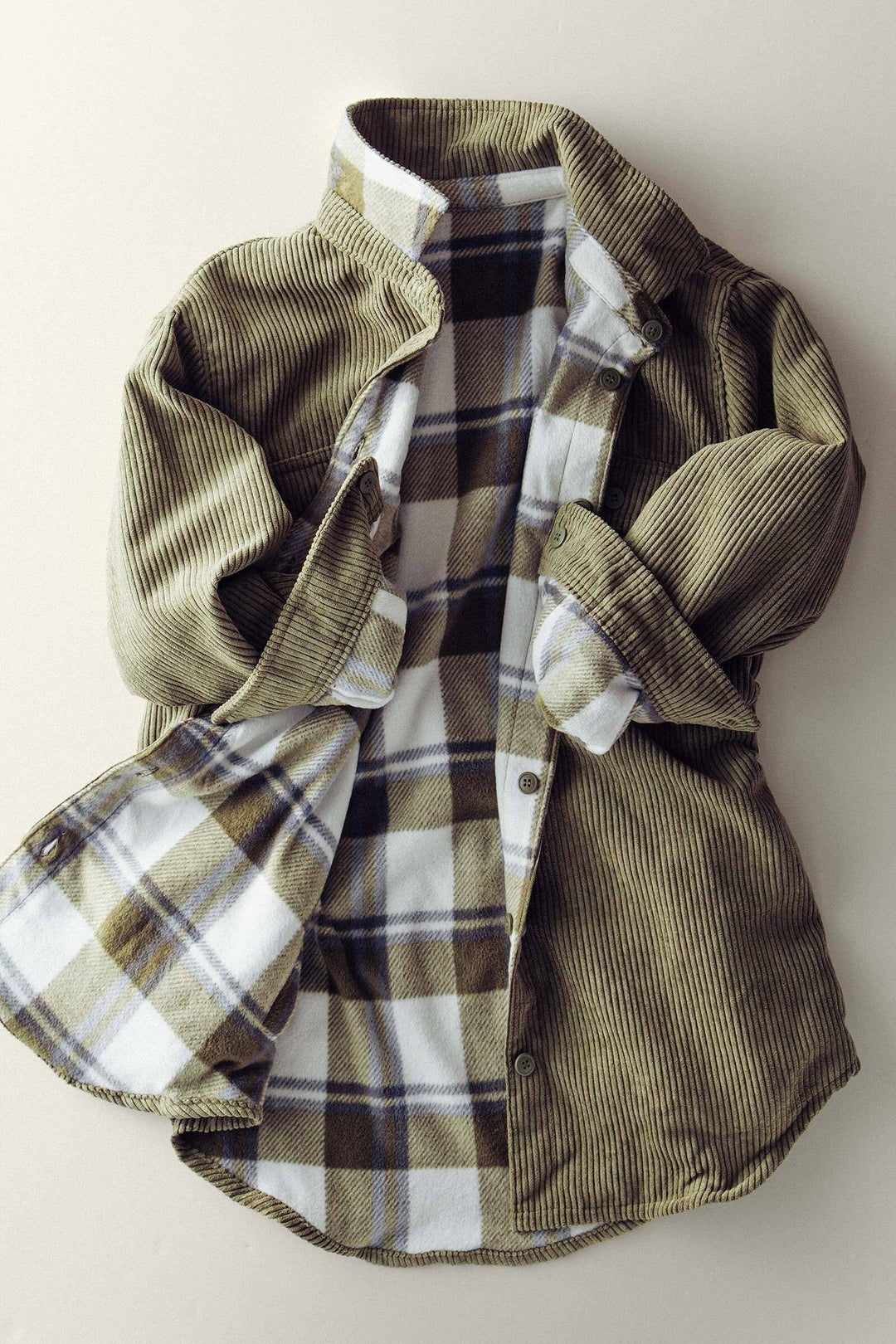 Corduroy and Plaid Flannel Shacket w/Chest Pockets | wholesale outerwear | Trend Notes