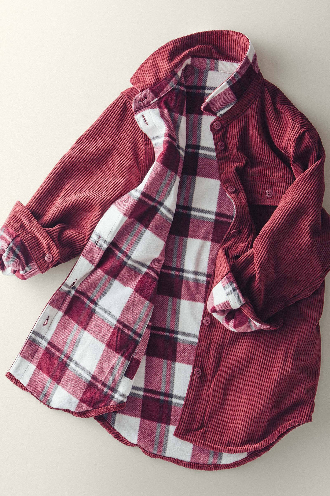 Corduroy and Plaid Flannel Shacket w/Chest Pockets | wholesale outerwear | Trend Notes