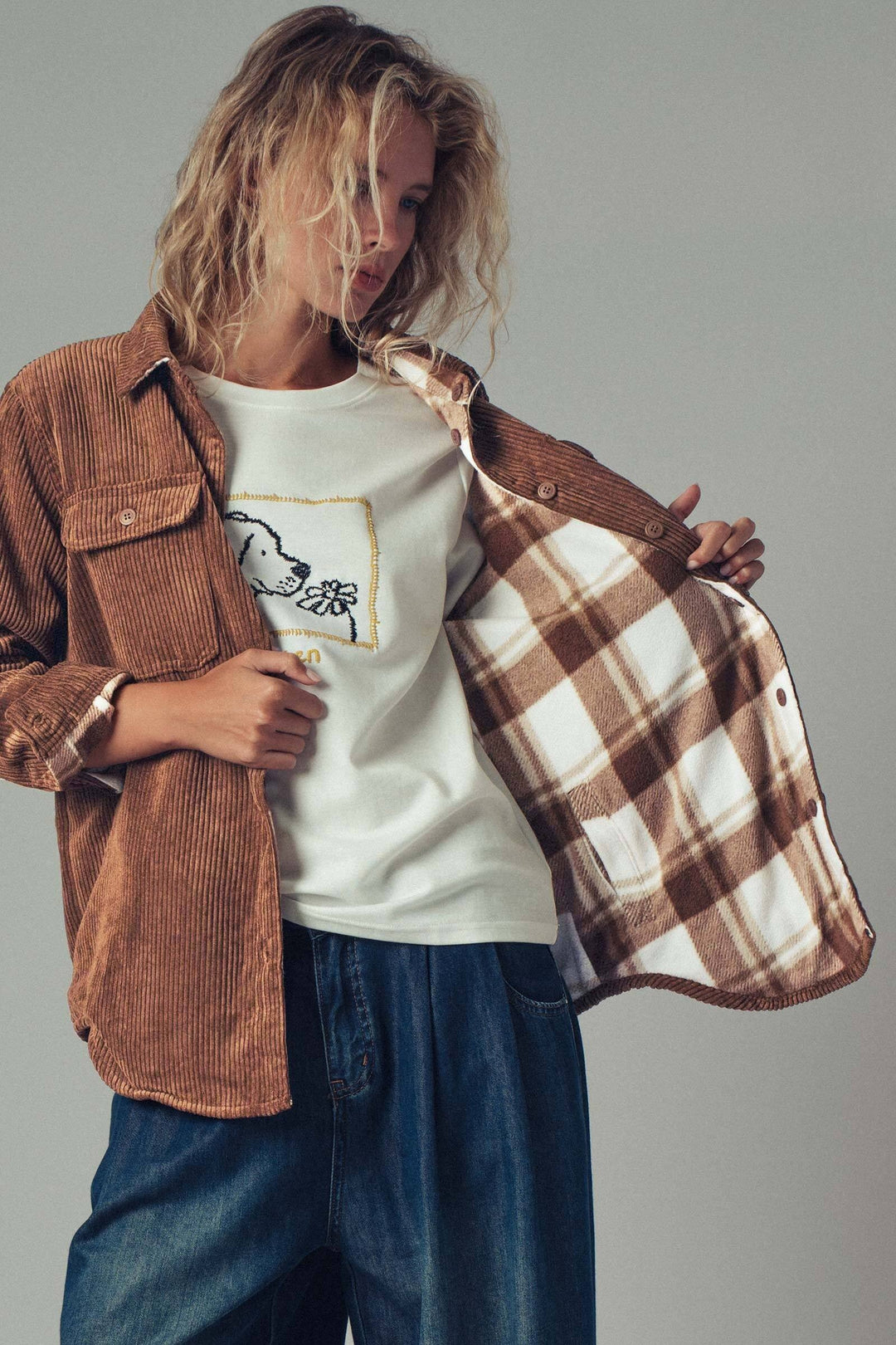 Corduroy and Plaid Flannel Shacket w/Chest Pockets | wholesale outerwear | Trend Notes