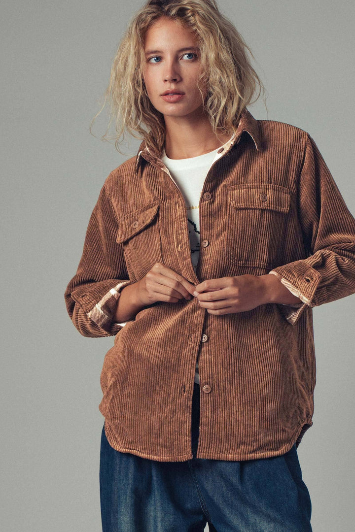 Corduroy and Plaid Flannel Shacket w/Chest Pockets | wholesale outerwear | Trend Notes