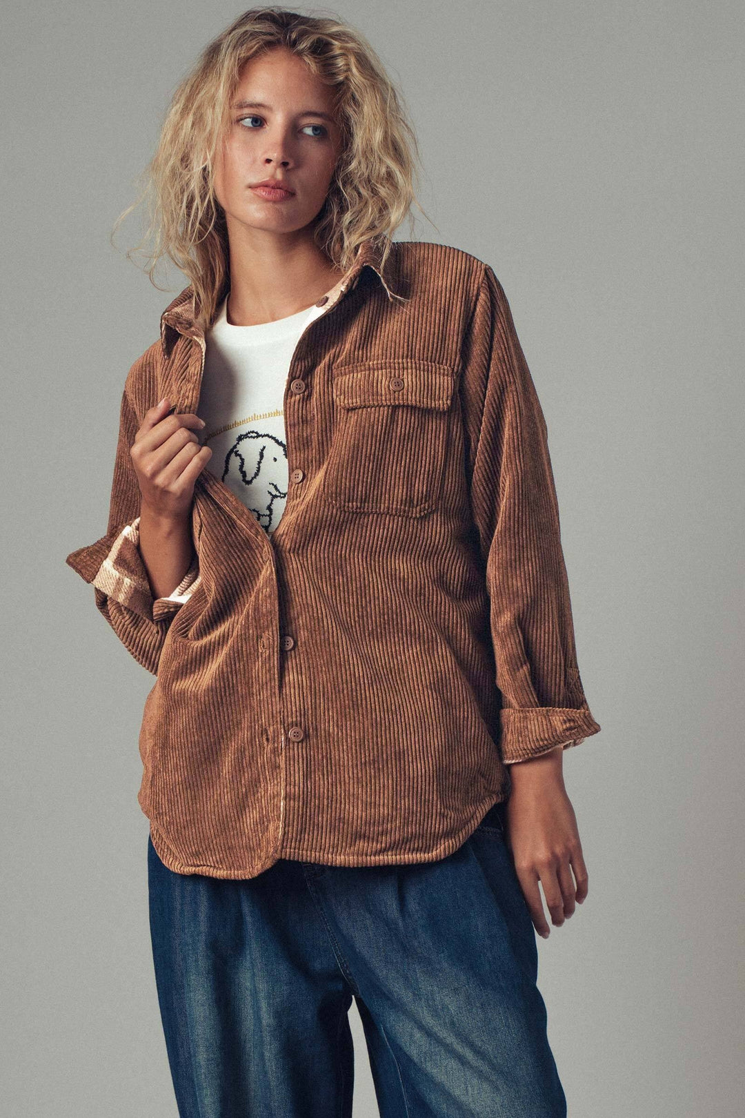 Corduroy and Plaid Flannel Shacket w/Chest Pockets | wholesale outerwear | Trend Notes