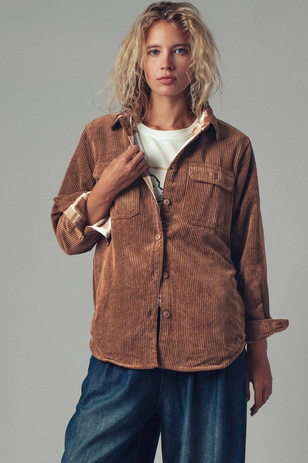 Corduroy and Plaid Flannel Shacket w/Chest Pockets | wholesale outerwear | Trend Notes