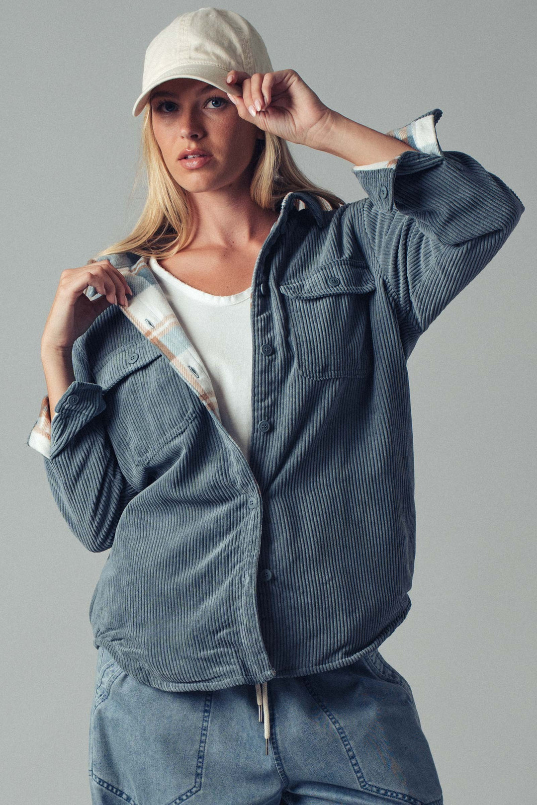 Corduroy and Plaid Flannel Shacket w/Chest Pockets | wholesale outerwear | Trend Notes