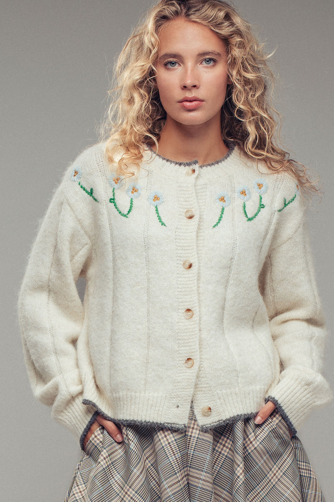 embroidered cardigan - ivory