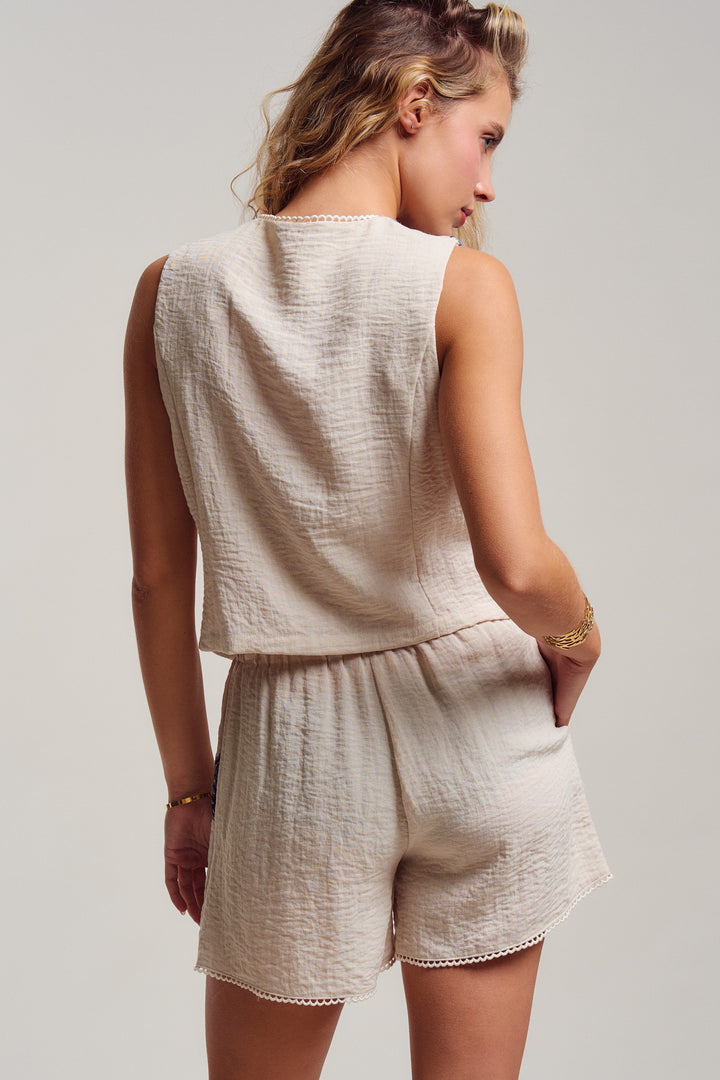 malta stripe embroidered camp shorts - cream blue (additional view)