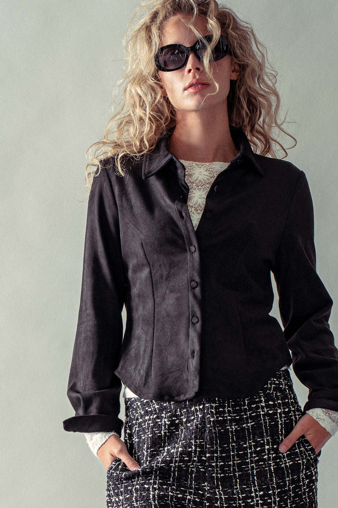 Faux Suede Button Up Shirt