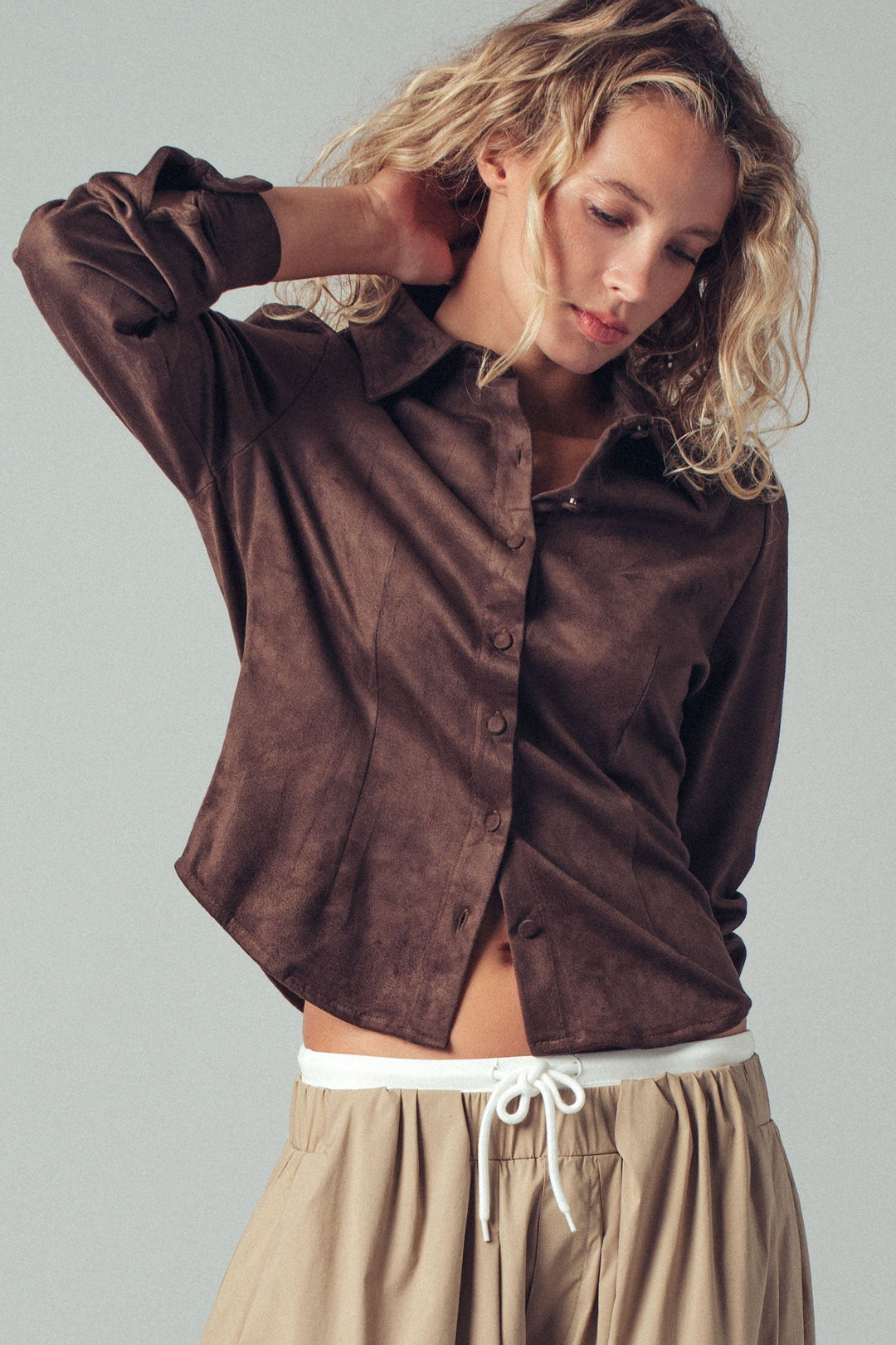 Faux Suede Button Up Shirt, additional view