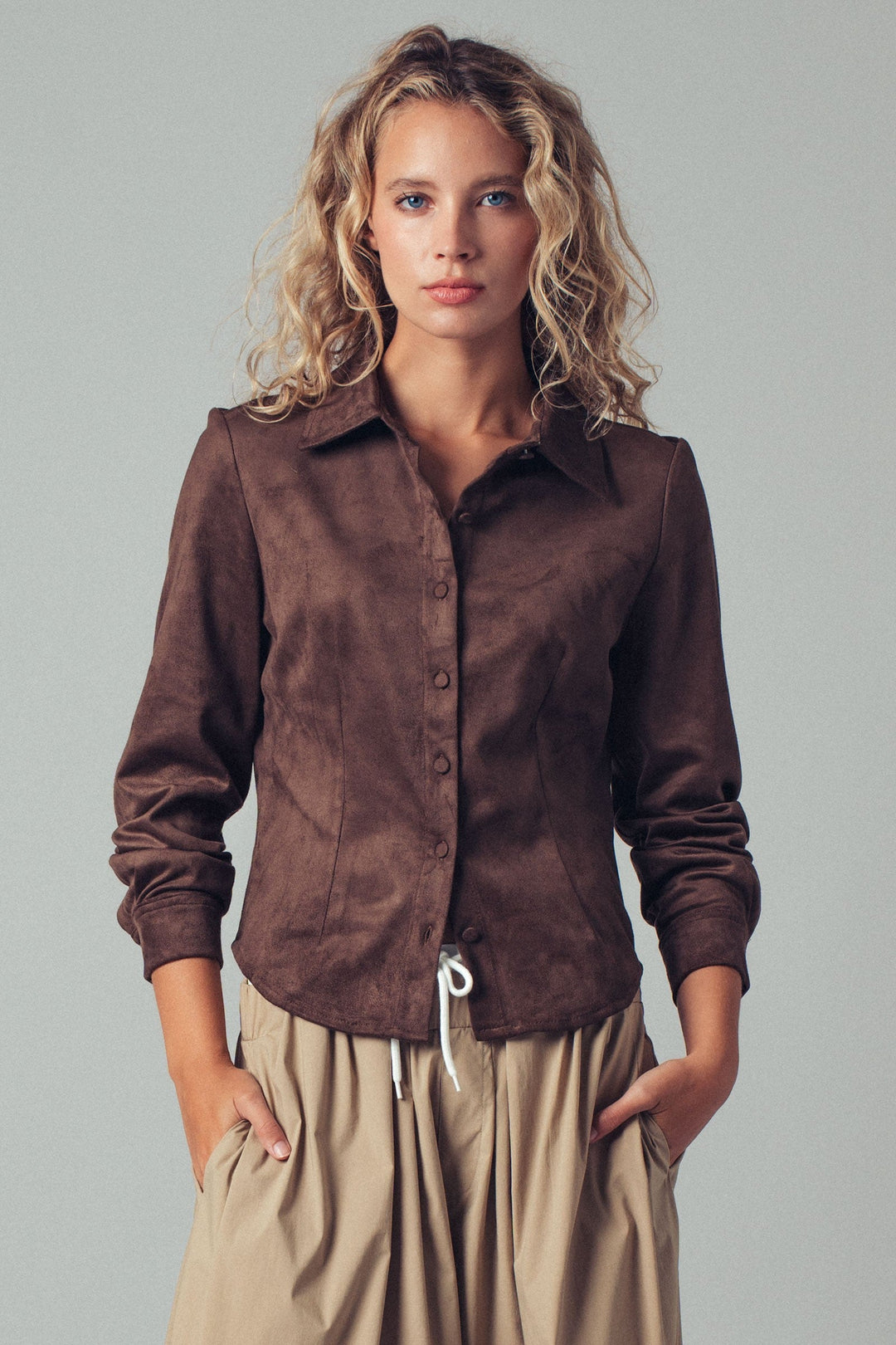 Faux Suede Button Up Shirt, additional view