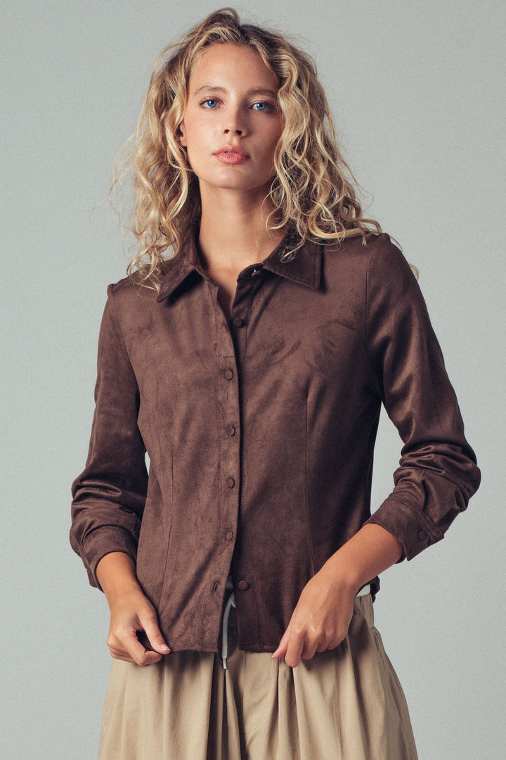 Faux Suede Button Up Shirt, additional view