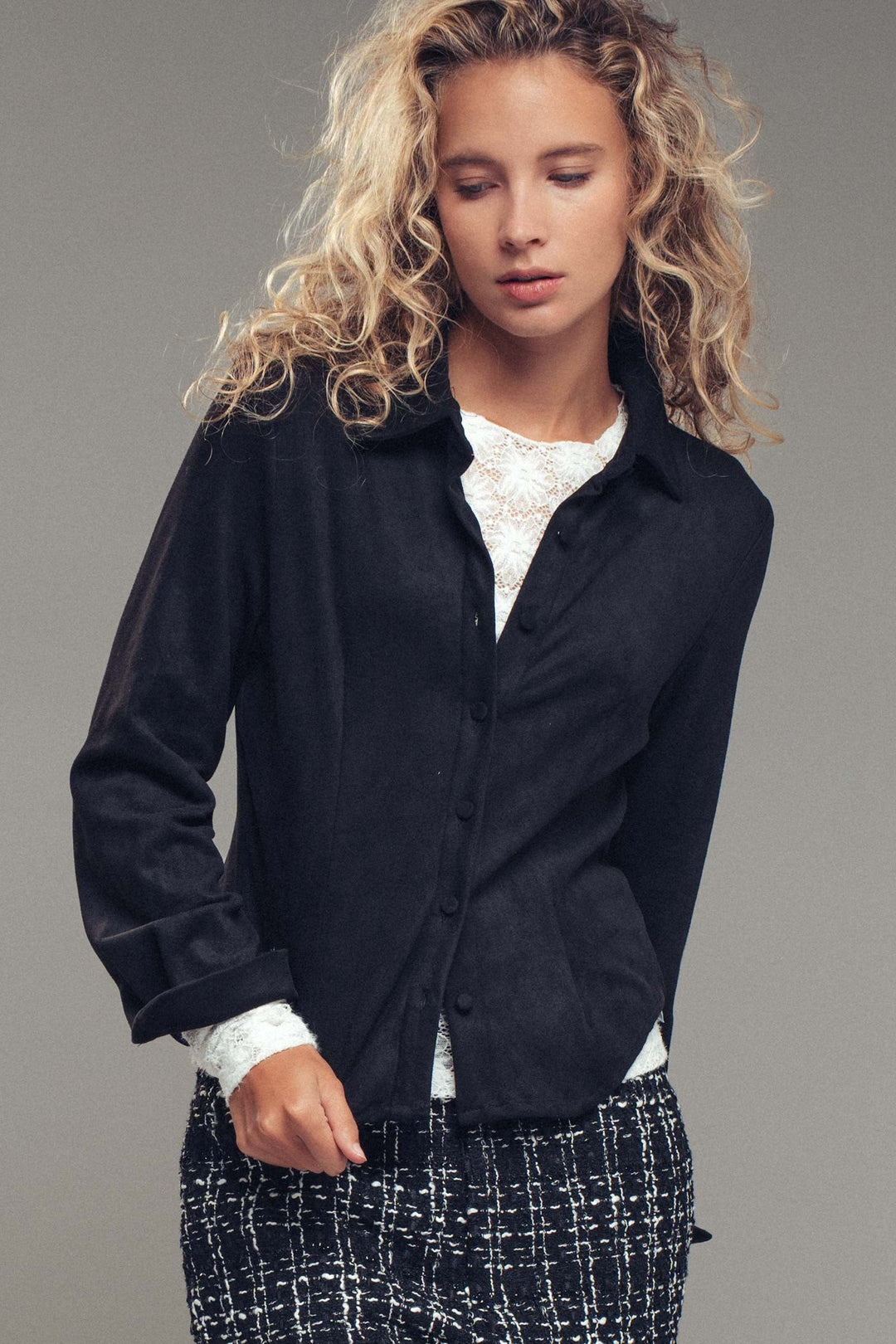 Faux Suede Button Up Shirt, additional view