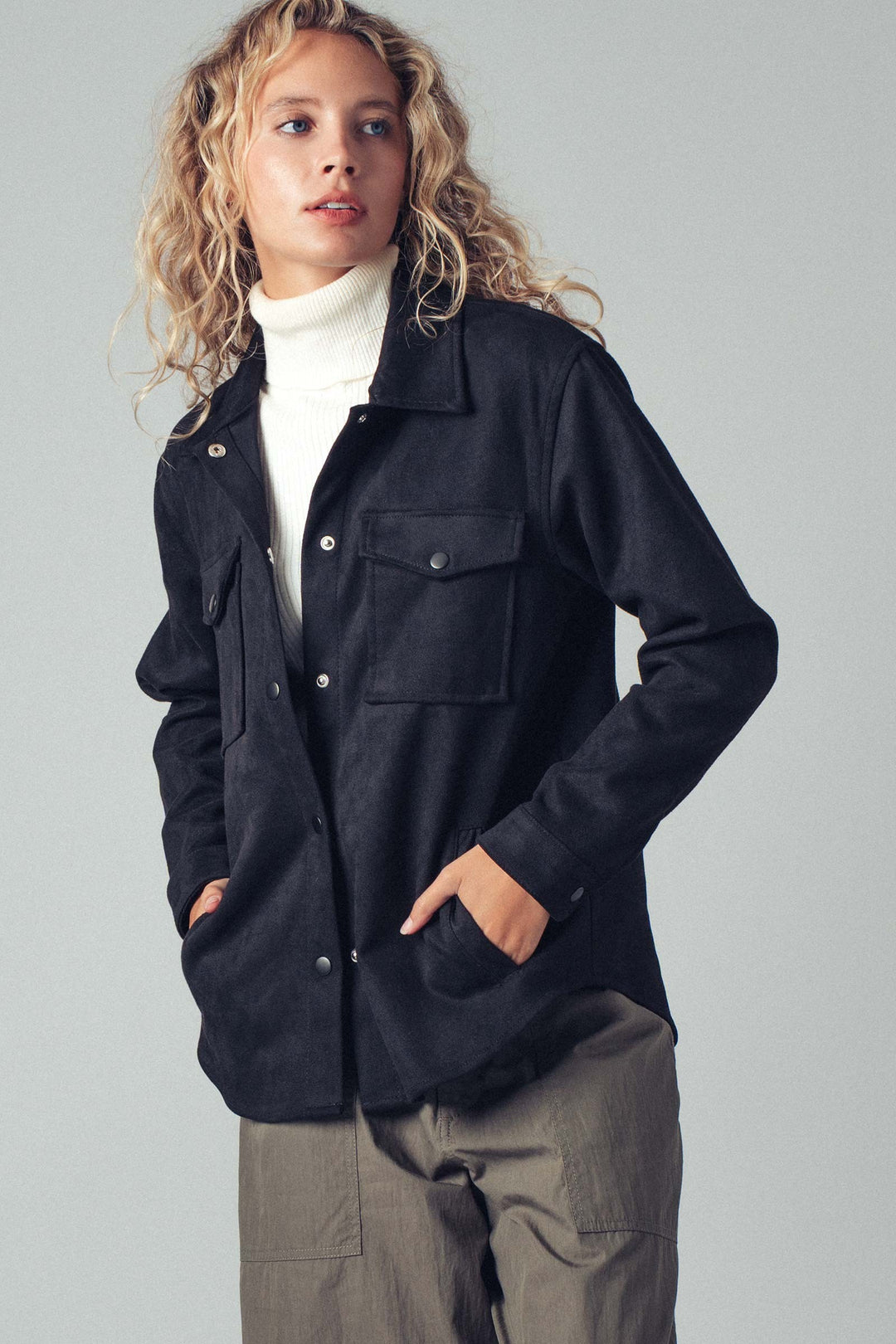 faux suede shacket - black (additional view)