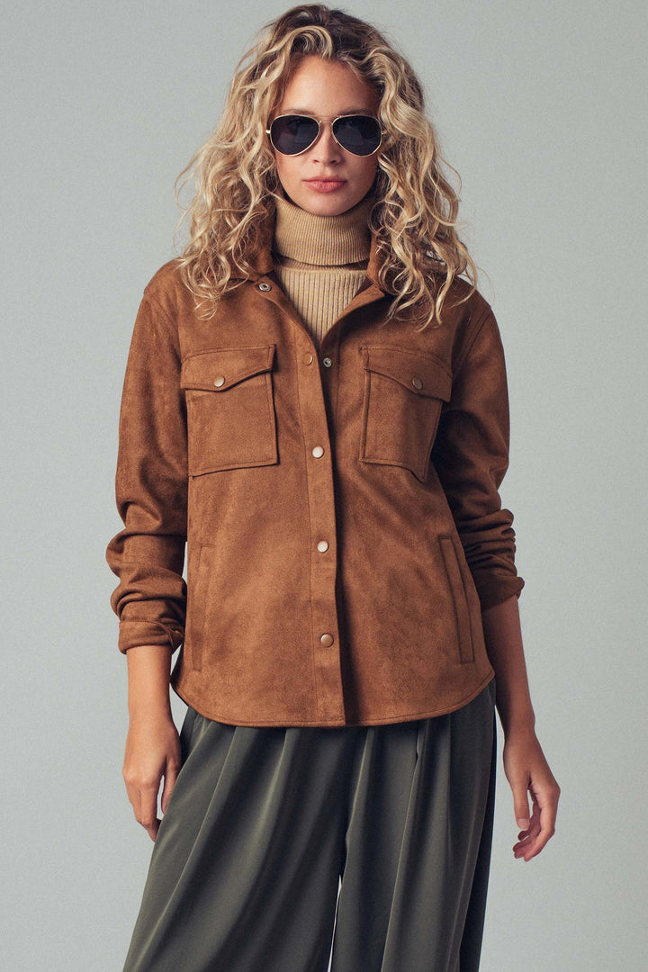 faux suede shacket - camel (additional view)