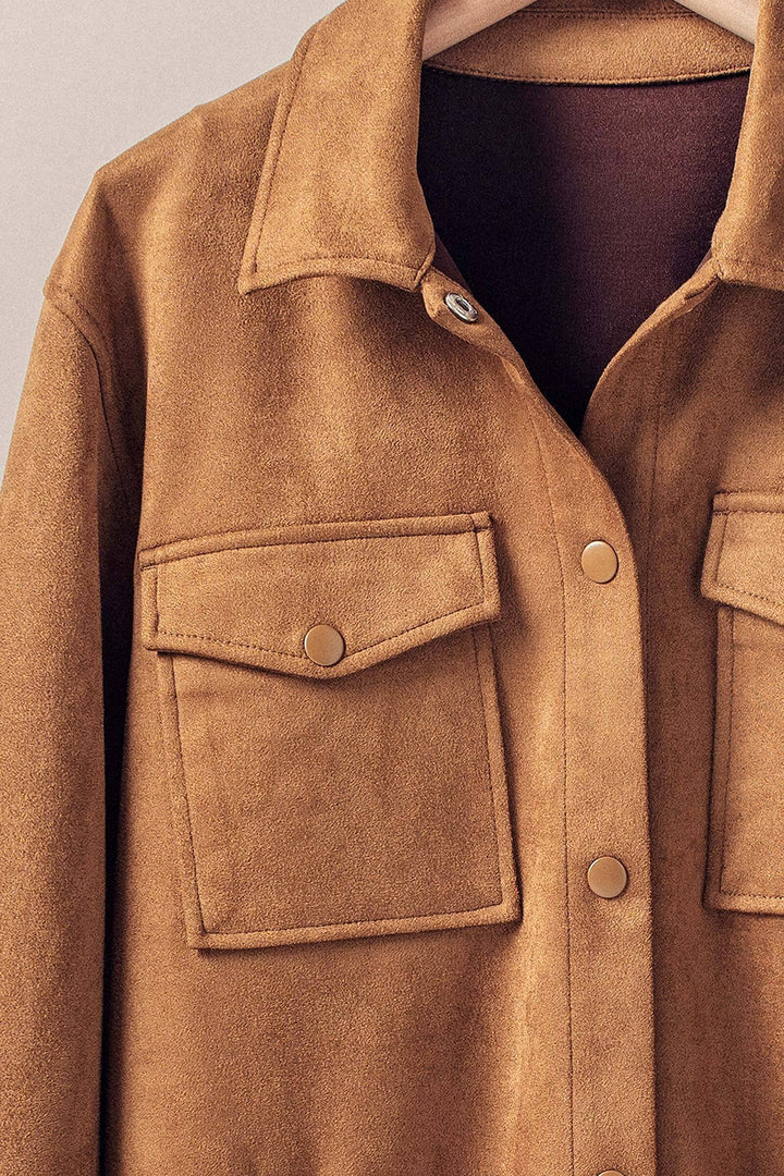 faux suede shacket - camel (additional view)