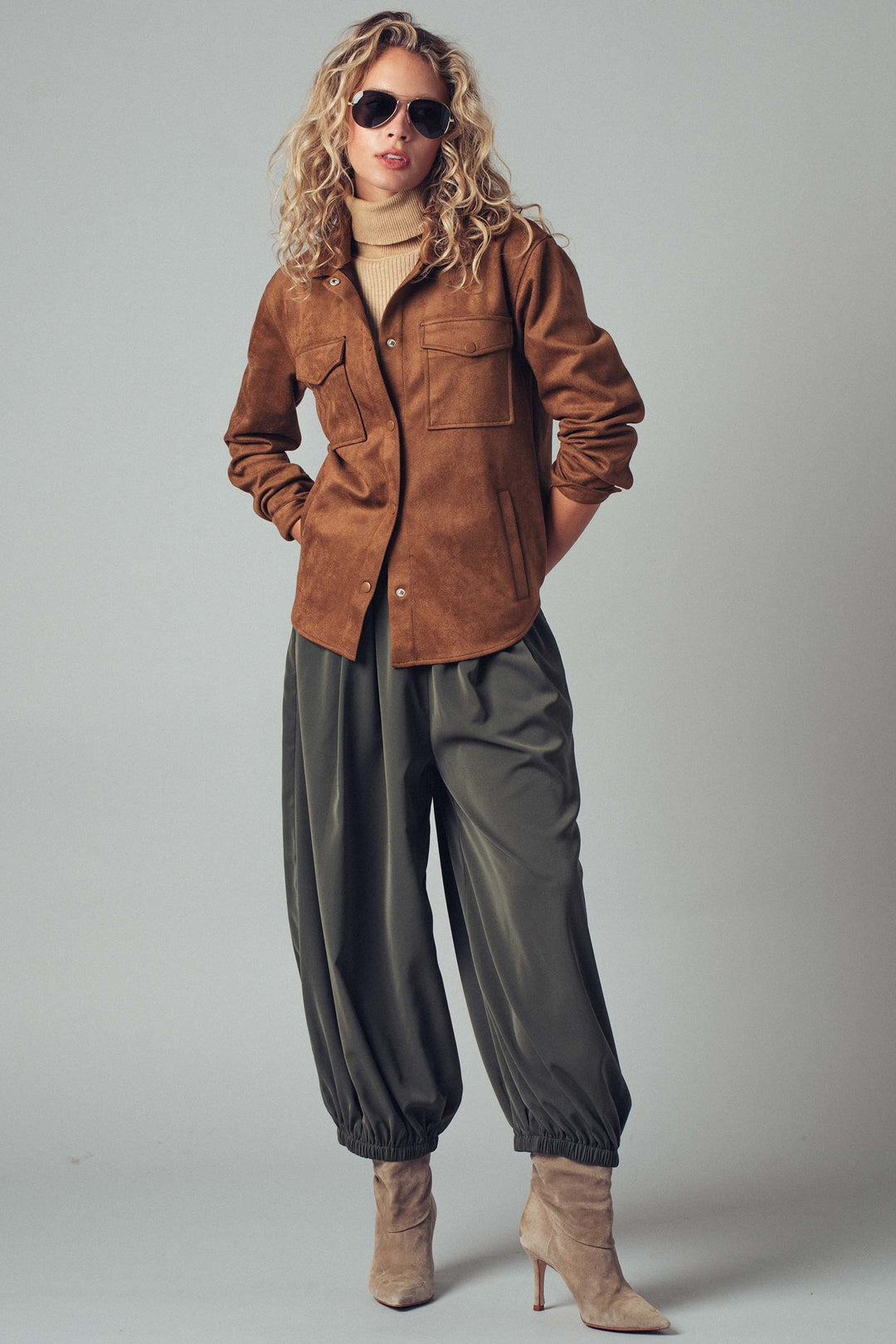 faux suede shacket - camel (additional view)