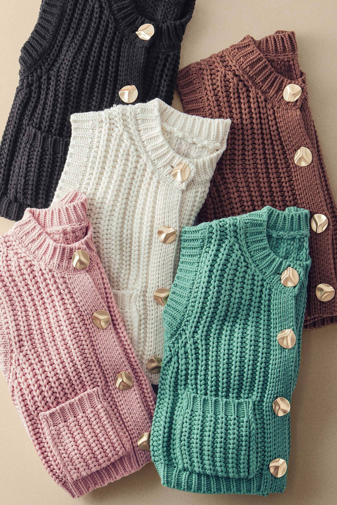 chunky knit button front sweater vest - default