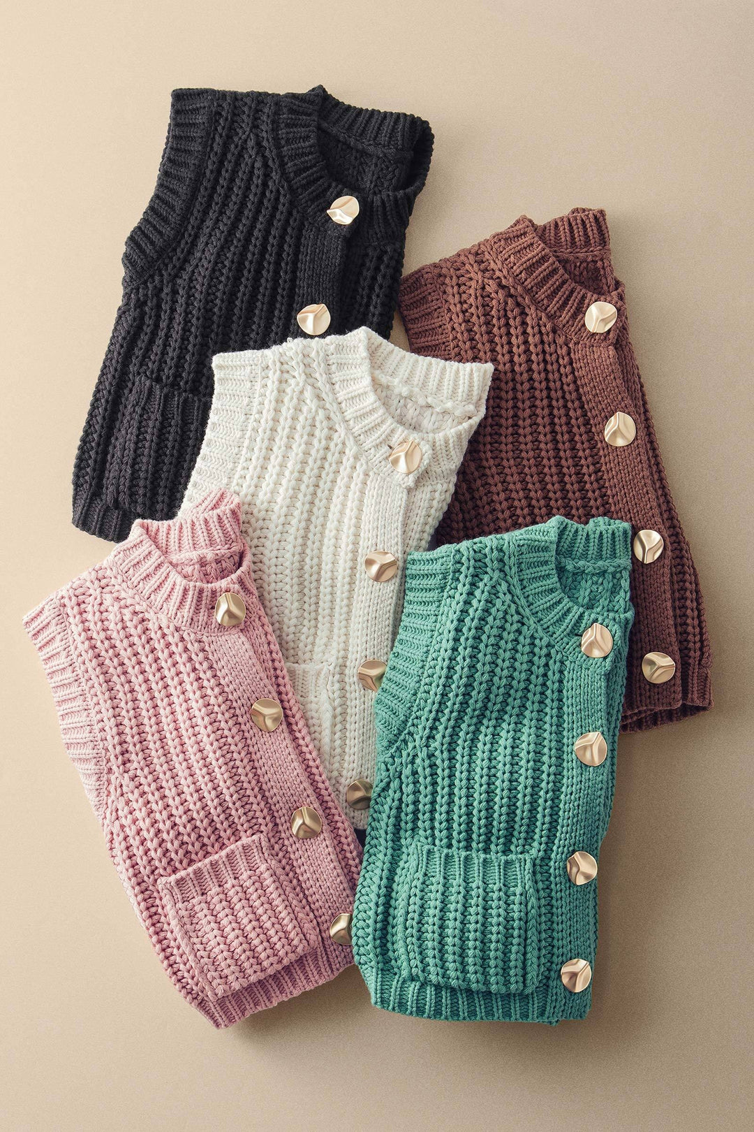 chunky knit button front sweater vest - default