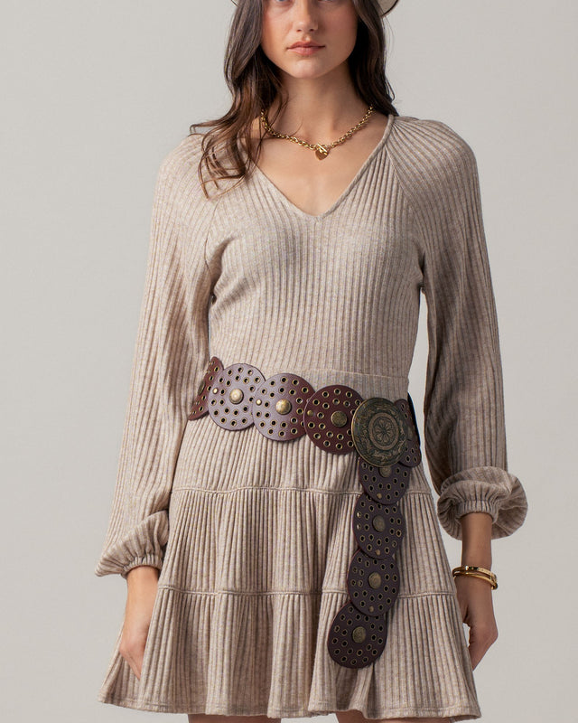 daydream tiered knit mini dress - oatmeal