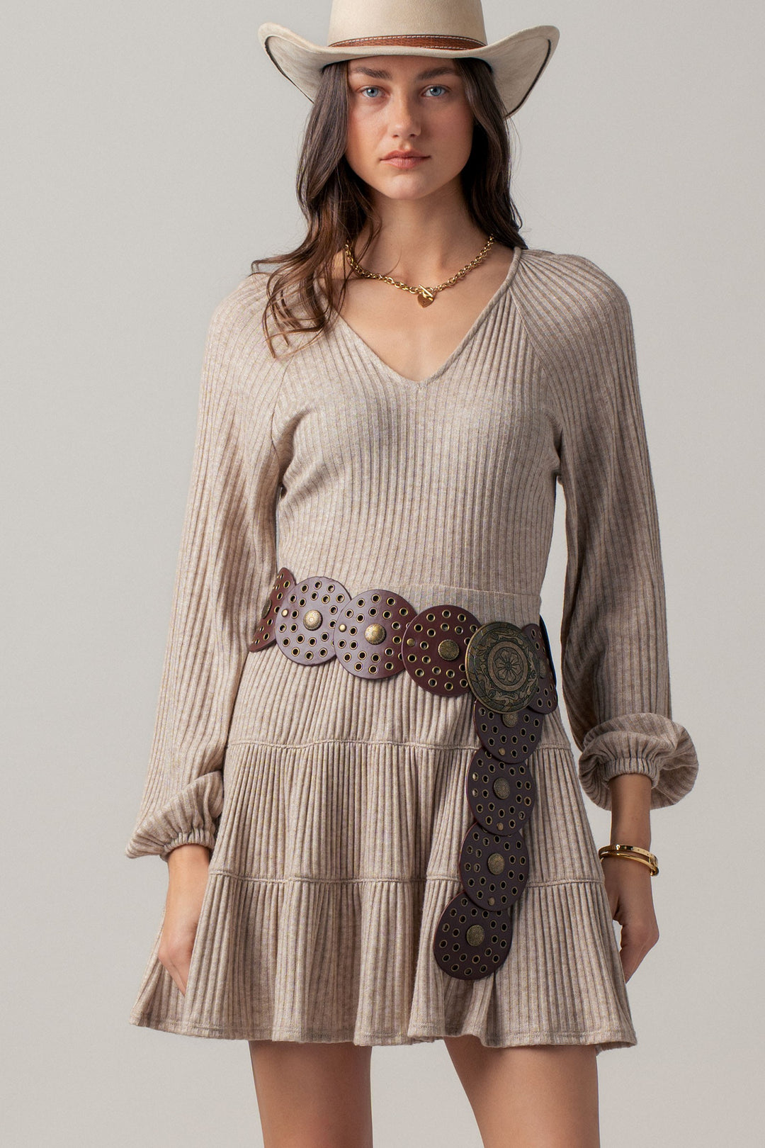 daydream tiered knit mini dress - oatmeal