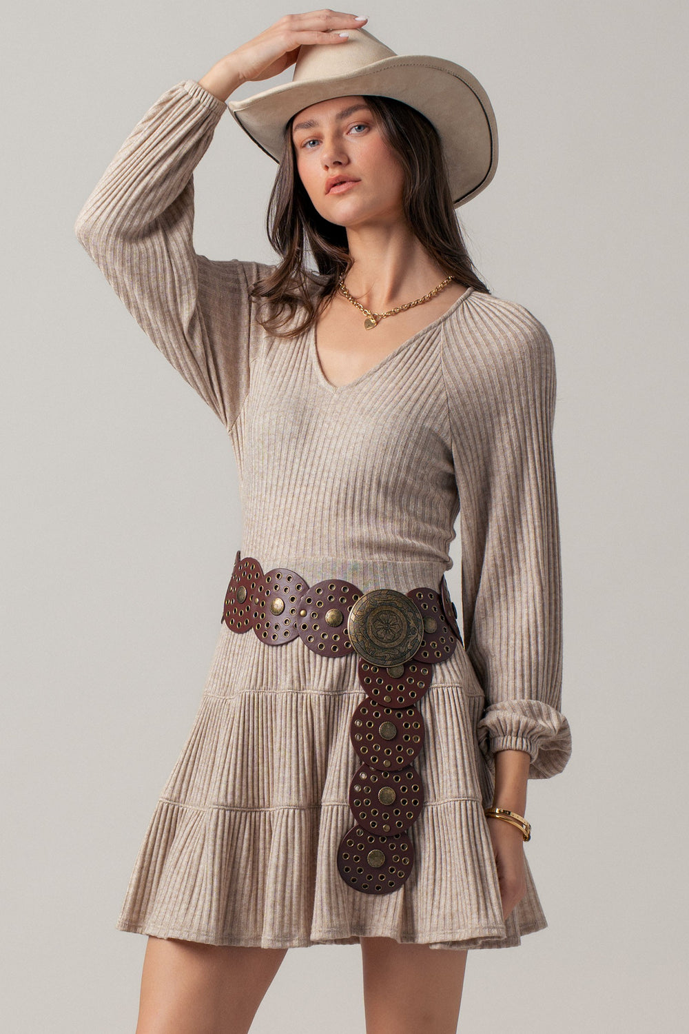 daydream tiered knit mini dress - oatmeal (additional view)