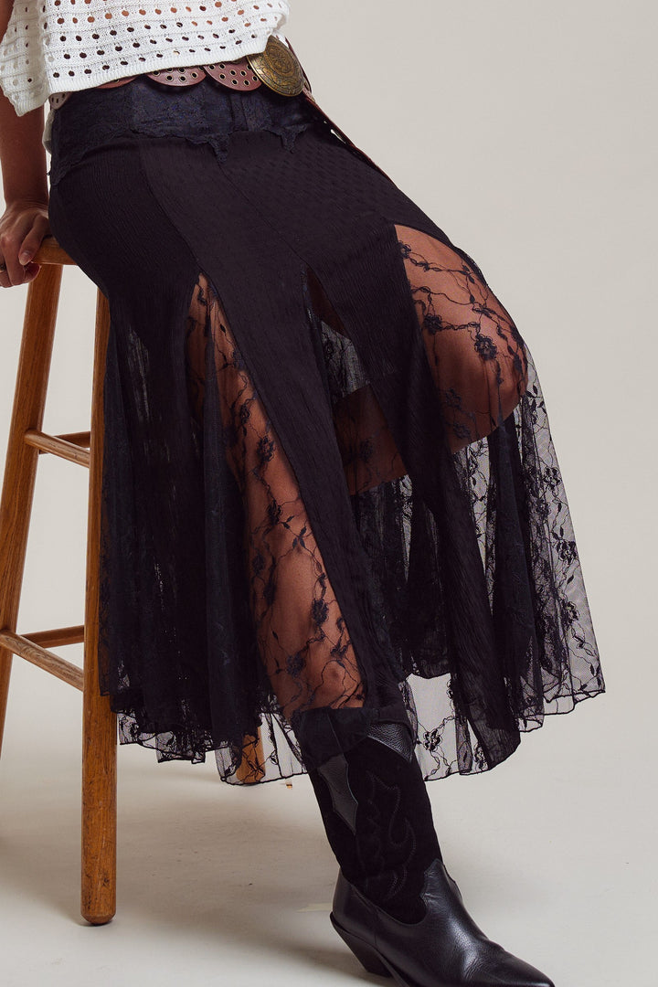 boheme lace godet skirt - black (additional view)