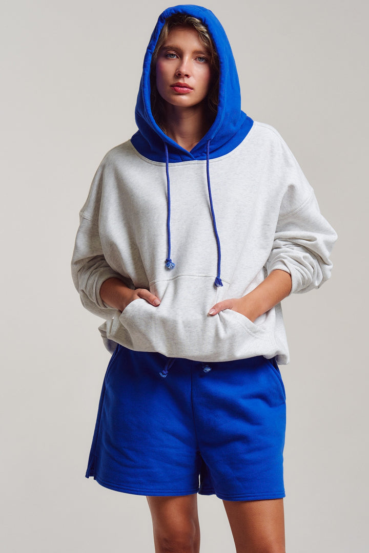 colorblock hood campus hoodie - blue