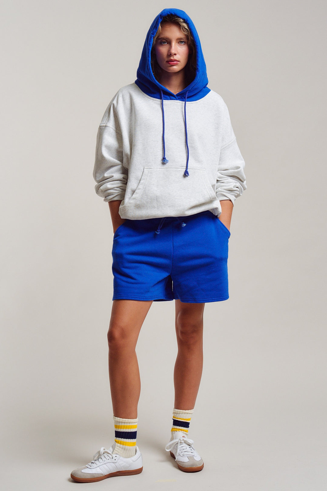 colorblock hood campus hoodie - blue (additional view)