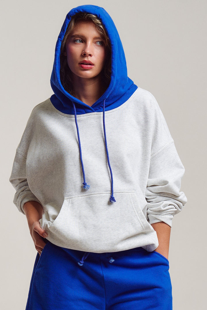 colorblock hood campus hoodie - blue (additional view)