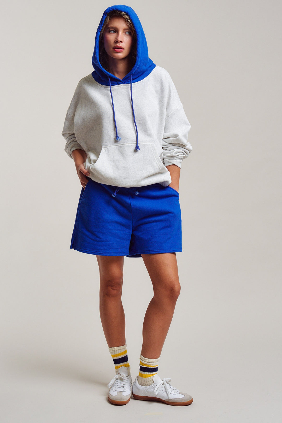 colorblock hood campus hoodie - blue (additional view)