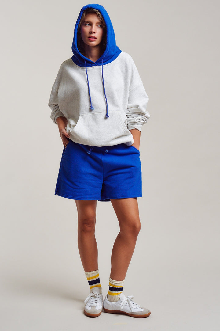 colorblock hood campus hoodie - blue (additional view)