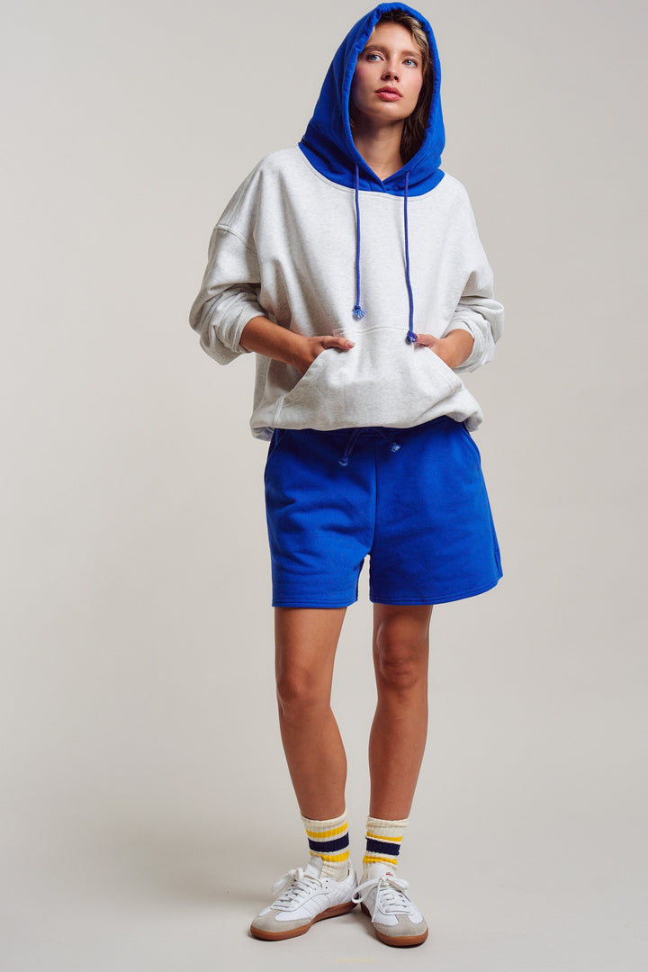 colorblock hood campus hoodie - blue (additional view)