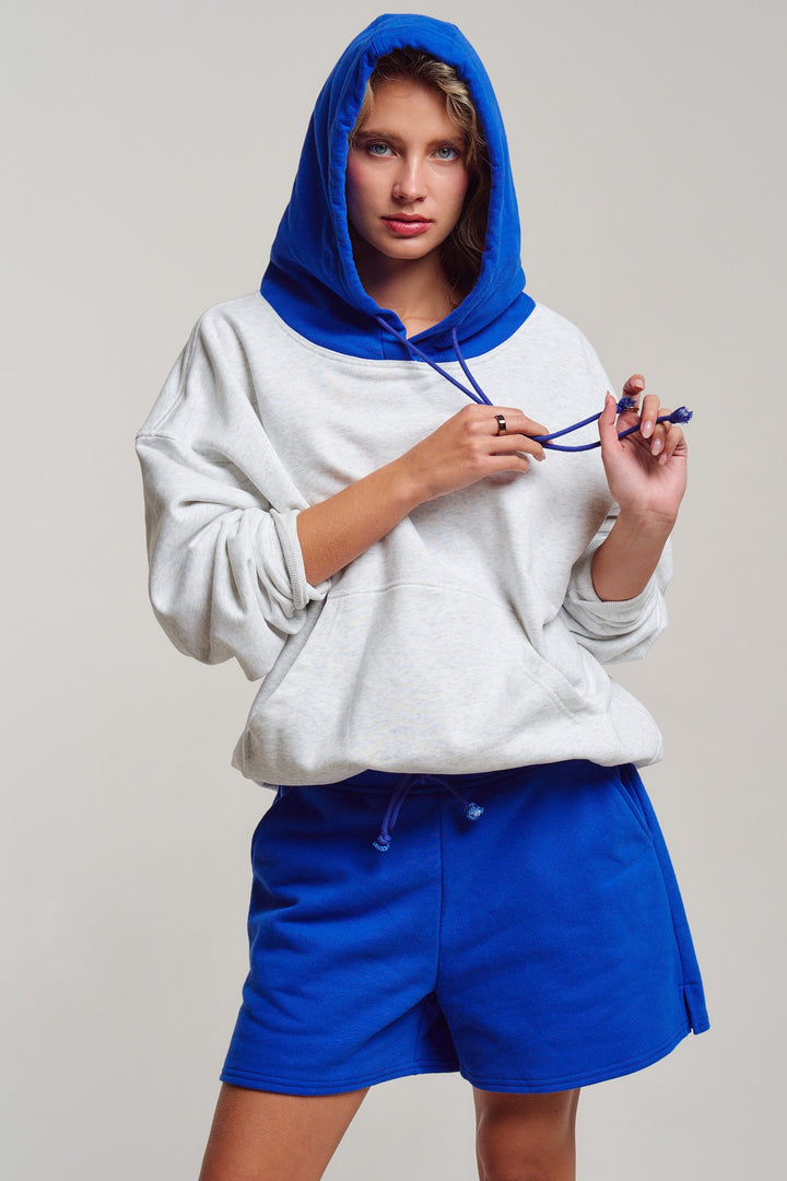 colorblock hood campus hoodie - blue (additional view)