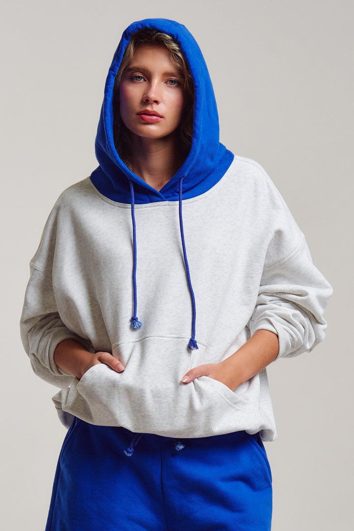 colorblock hood campus hoodie - blue (additional view)