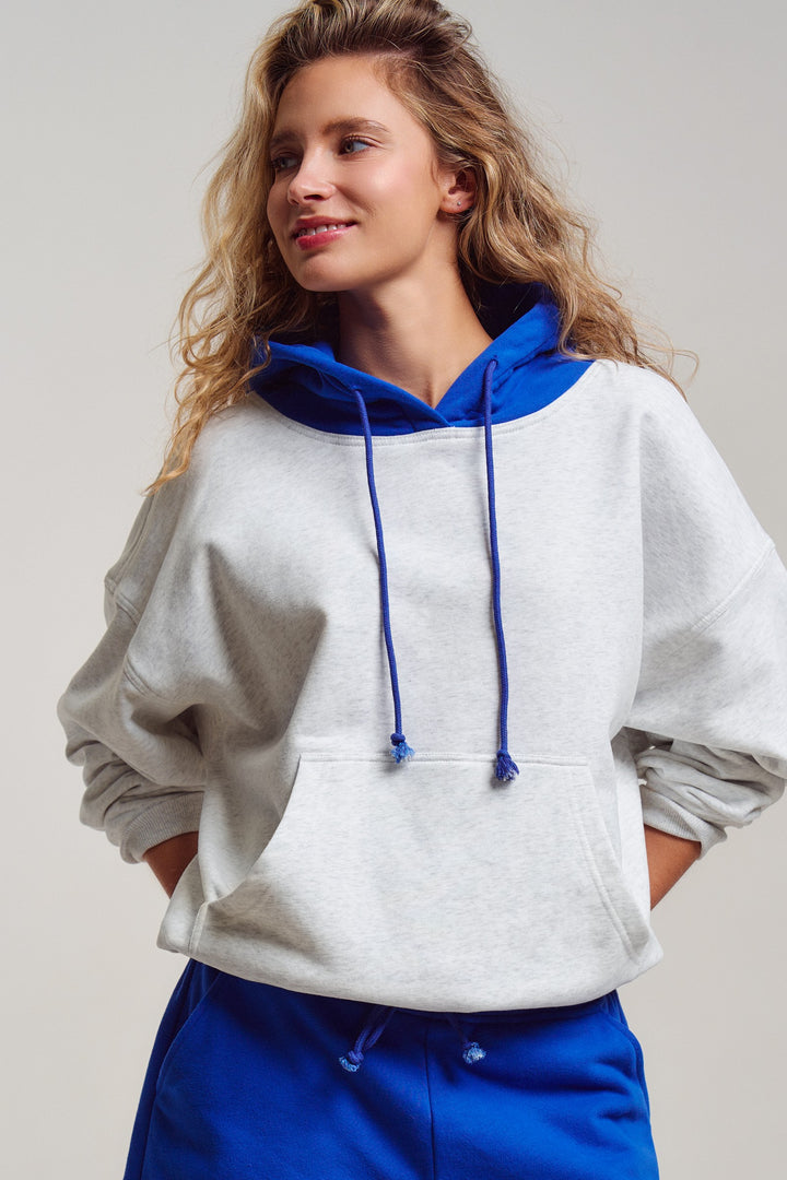 colorblock hood campus hoodie - blue (additional view)