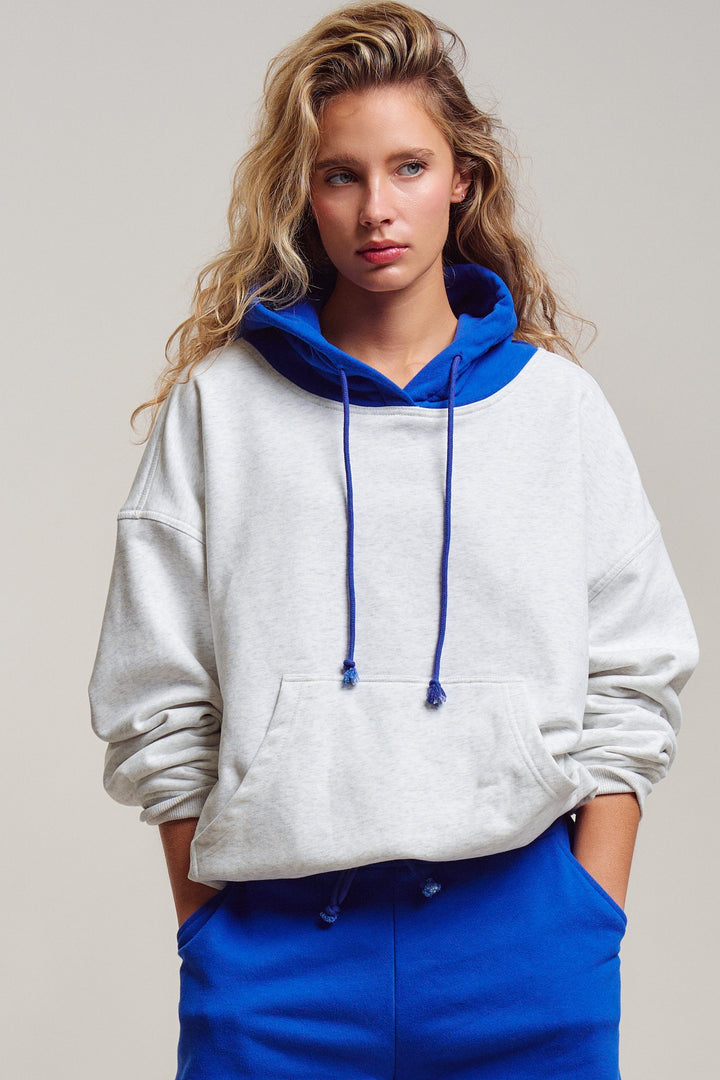 colorblock hood campus hoodie - blue (additional view)