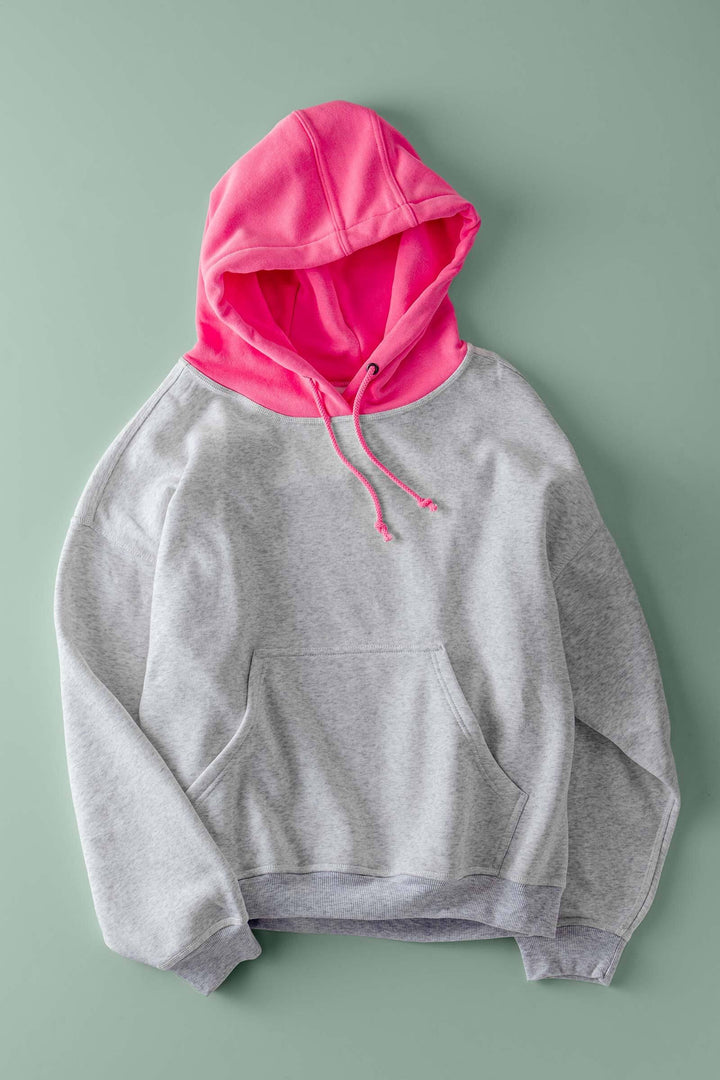 colorblock hood campus hoodie - pink