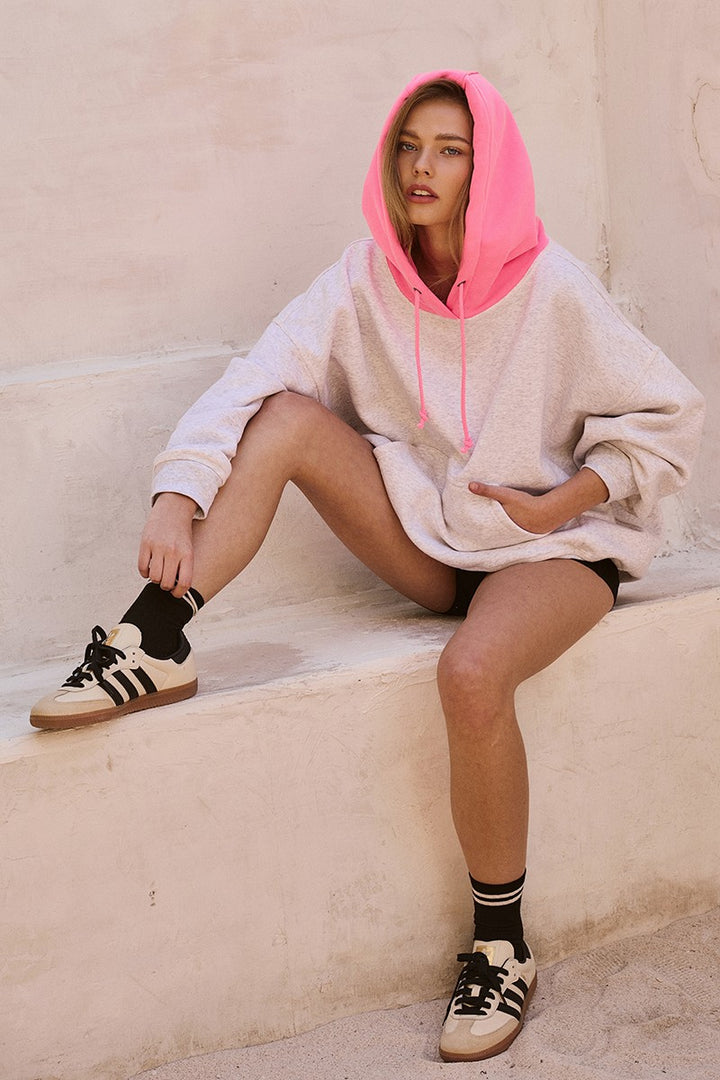 colorblock hood campus hoodie - pink (additional view)