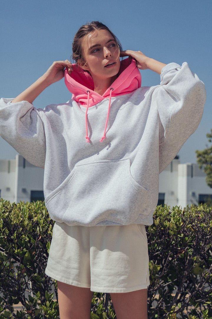 colorblock hood campus hoodie - pink (additional view)