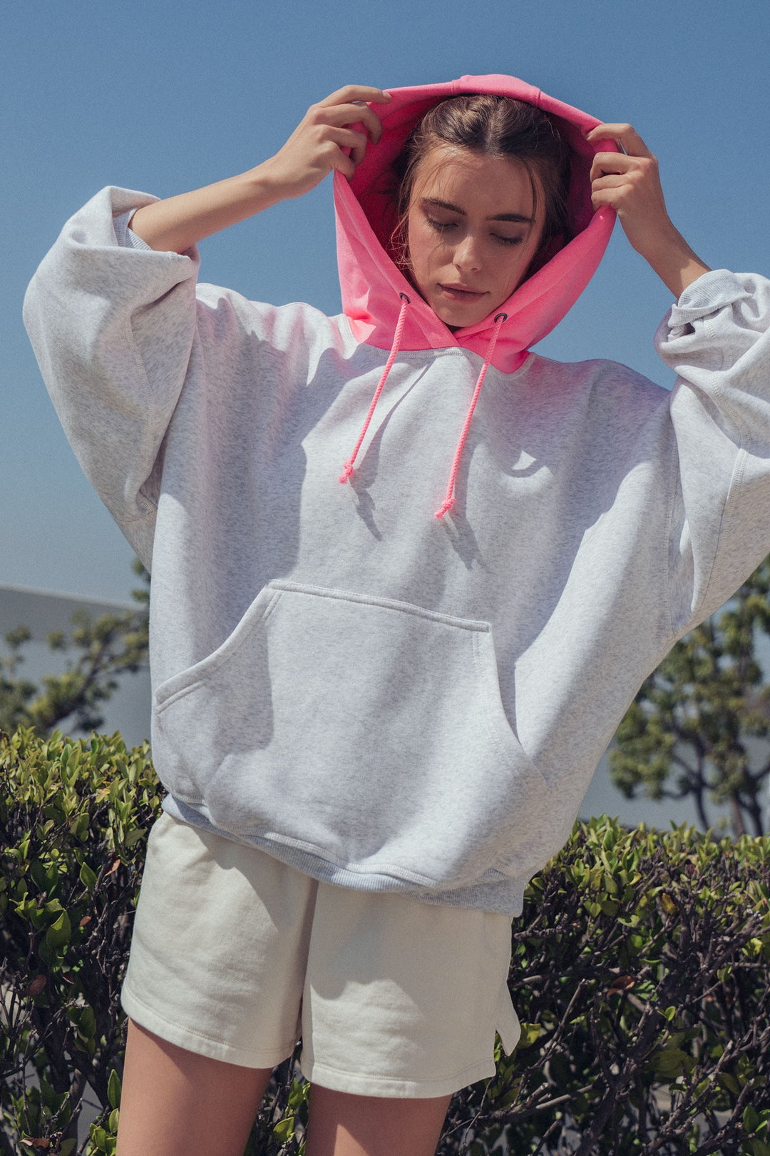 colorblock hood campus hoodie - pink (additional view)