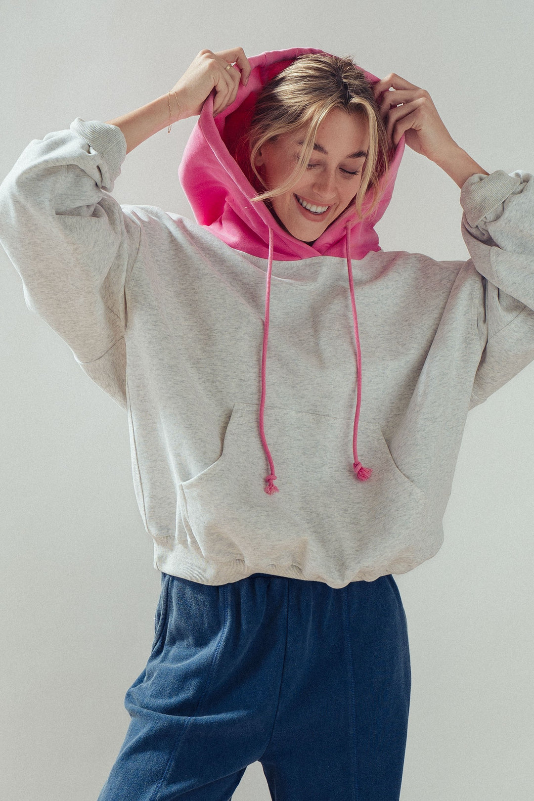 colorblock hood campus hoodie - pink (additional view)